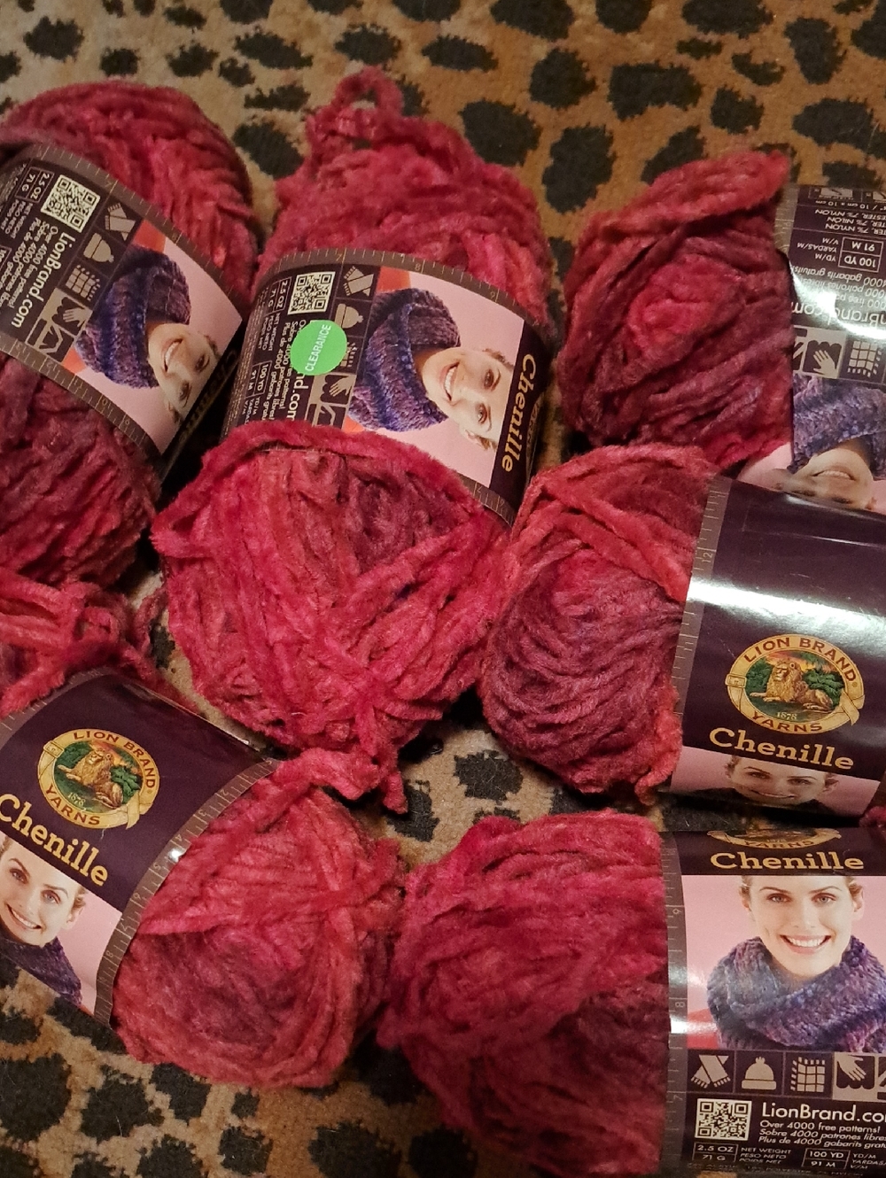Lion Brand Chenille Yarn Skein in Garnet